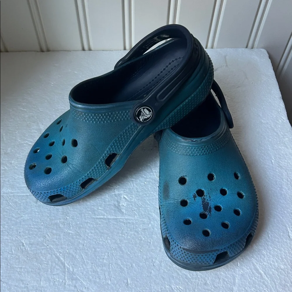 Crocs Kids SlipOn rubber Clogs slingback Mules unisex size 13 aqua/navy